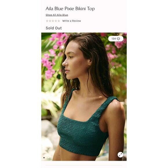 Aila Blue Pixie Bikini Top | Smocked Textured Swim Top | Size M - Picture 1 of 10